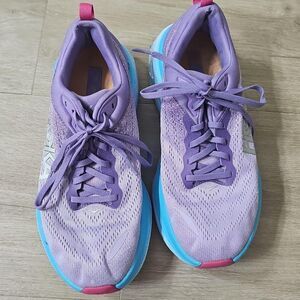 HOKA Women's Bondi 8 Road Running Shoes in Pleasant Delight/Crescendo Wide